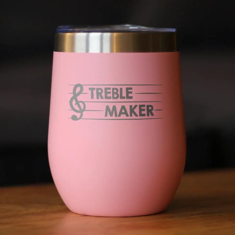 Insulated Stemless Wine Tumbler | 12 oz Stainless Steel | Sliding Lid | Treble Maker