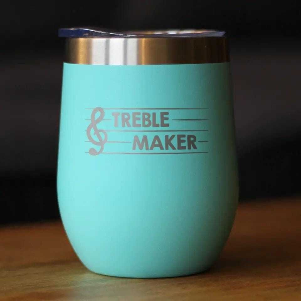 Insulated Stemless Wine Tumbler | 12 oz Stainless Steel | Sliding Lid | Treble Maker