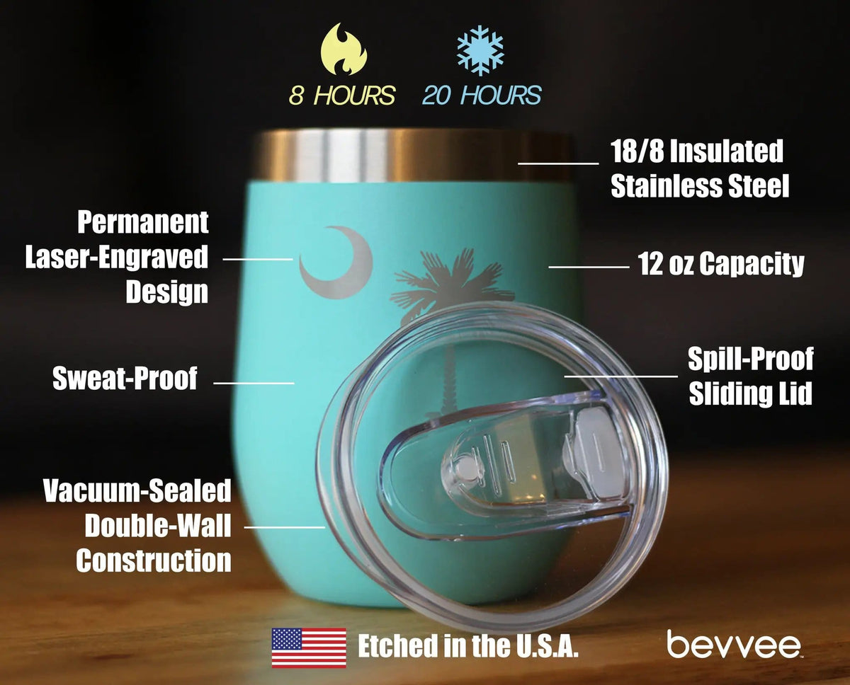 Insulated Stemless Wine Tumbler | 12 oz Stainless Steel | Sliding Lid | South Carolina Flag