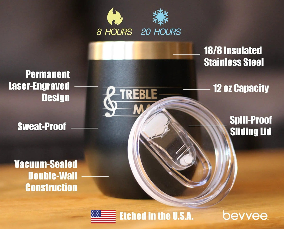 Insulated Stemless Wine Tumbler | 12 oz Stainless Steel | Sliding Lid | Treble Maker