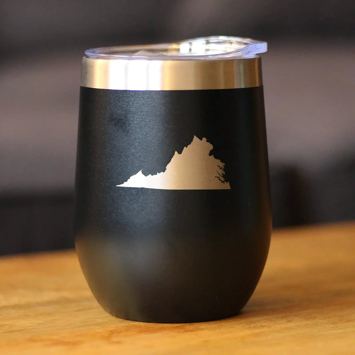 Insulated Stemless Wine Tumbler | 12 oz Stainless Steel | Sliding Lid | Virginia State Outline