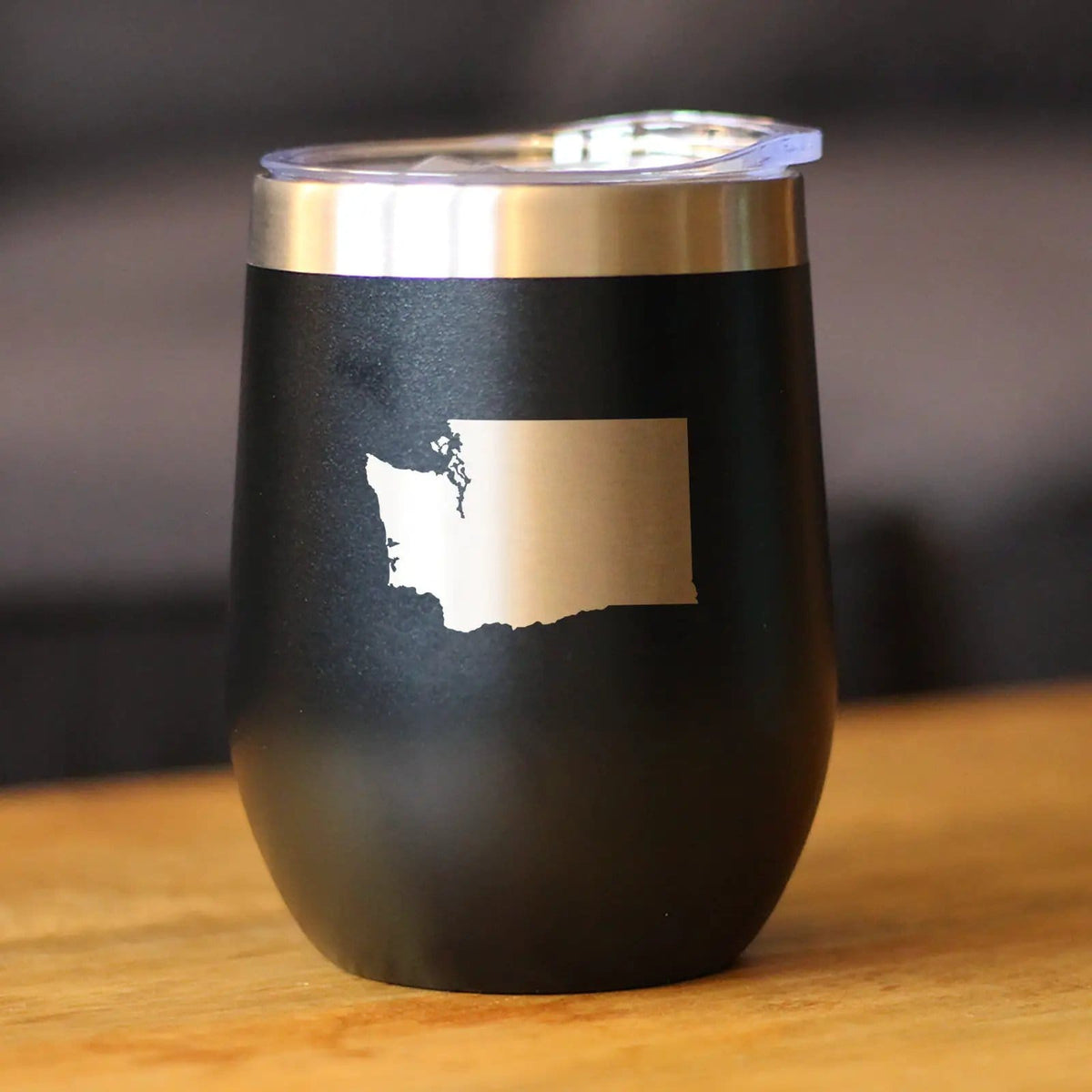Insulated Stemless Wine Tumbler | 12 oz Stainless Steel | Sliding Lid | Washington State Outline