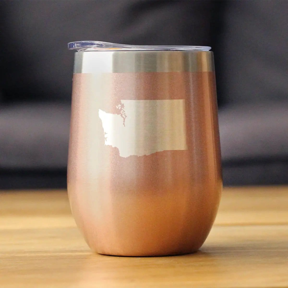 Insulated Stemless Wine Tumbler | 12 oz Stainless Steel | Sliding Lid | Washington State Outline