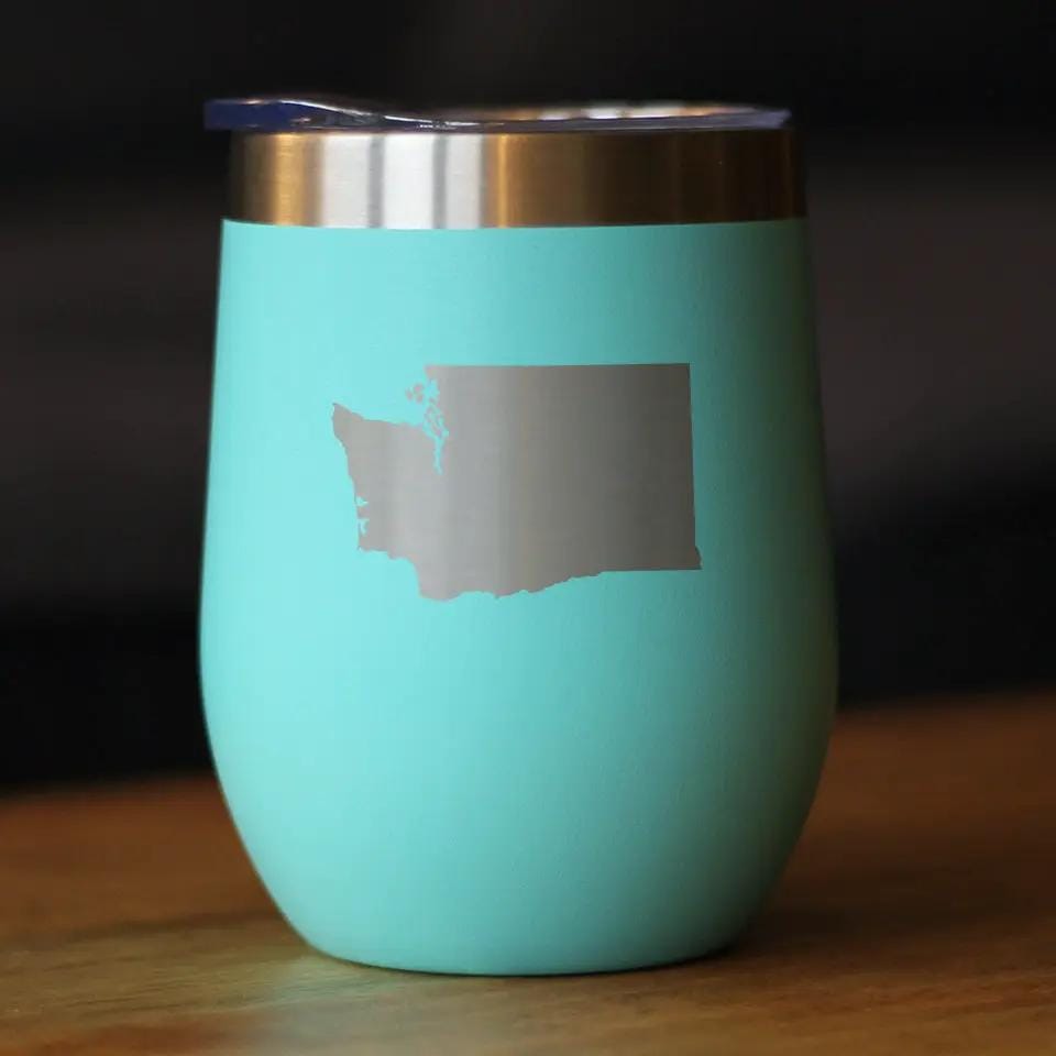 Insulated Stemless Wine Tumbler | 12 oz Stainless Steel | Sliding Lid | Washington State Outline