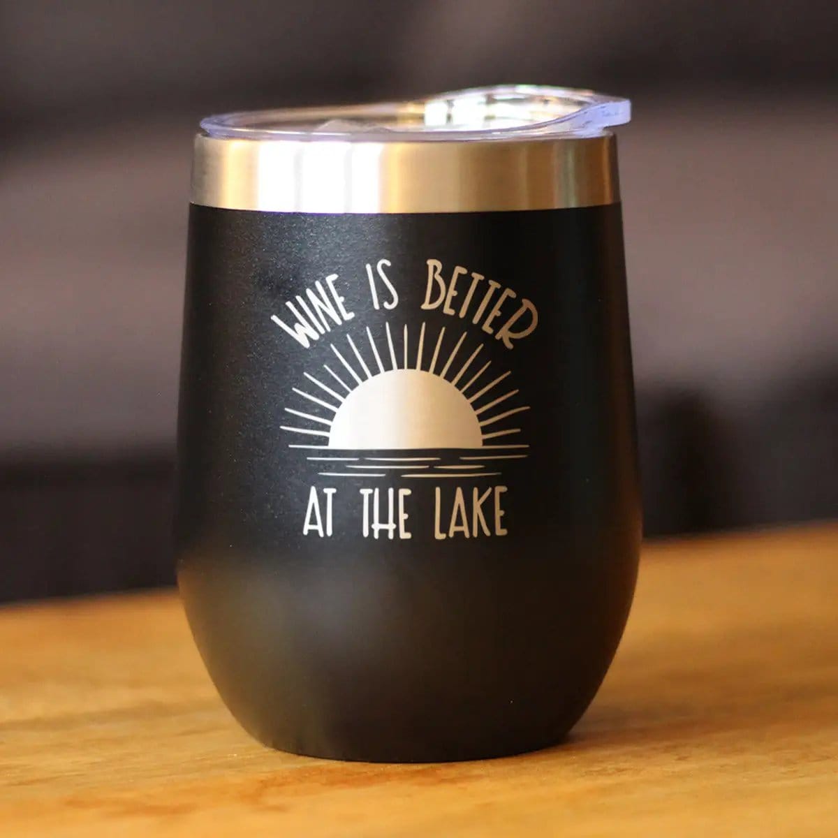 Insulated Stemless Wine Tumbler | 12 oz Stainless Steel | Sliding Lid | Wine is Better at the Lake