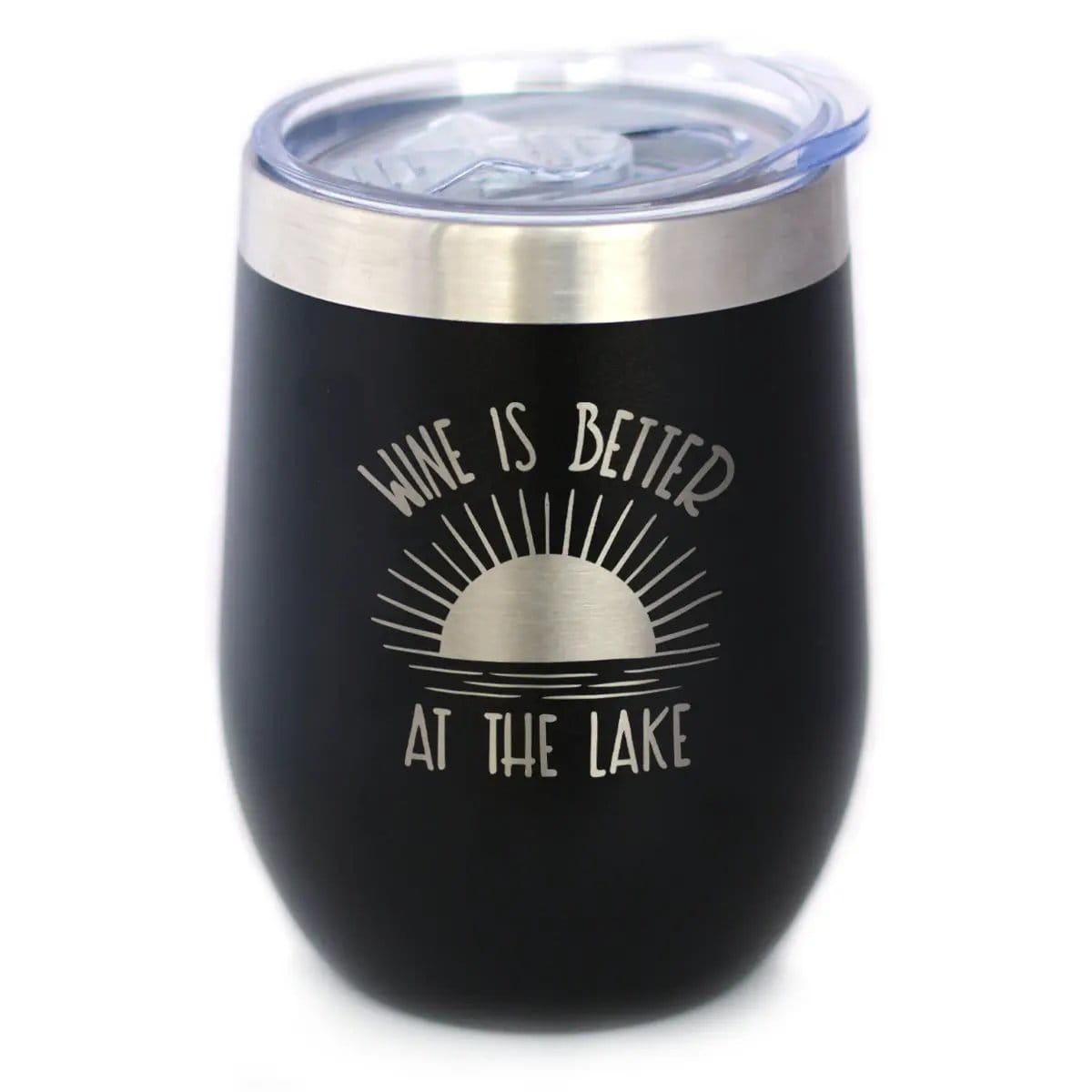 Insulated Stemless Wine Tumbler | 12 oz Stainless Steel | Sliding Lid | Wine is Better at the Lake