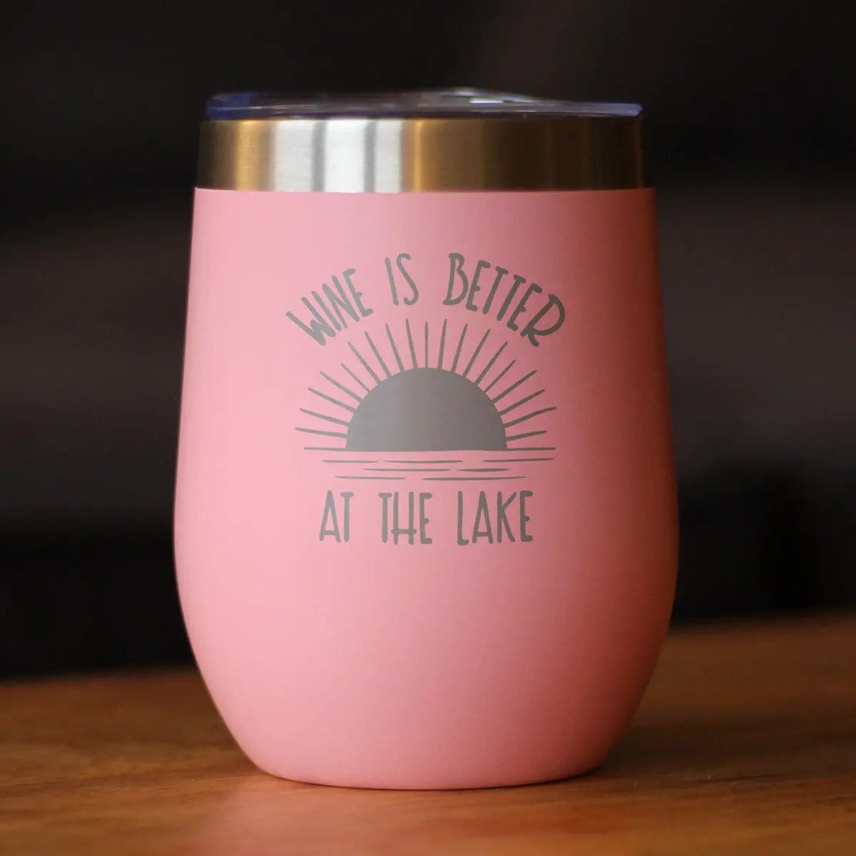 Insulated Stemless Wine Tumbler | 12 oz Stainless Steel | Sliding Lid | Wine is Better at the Lake