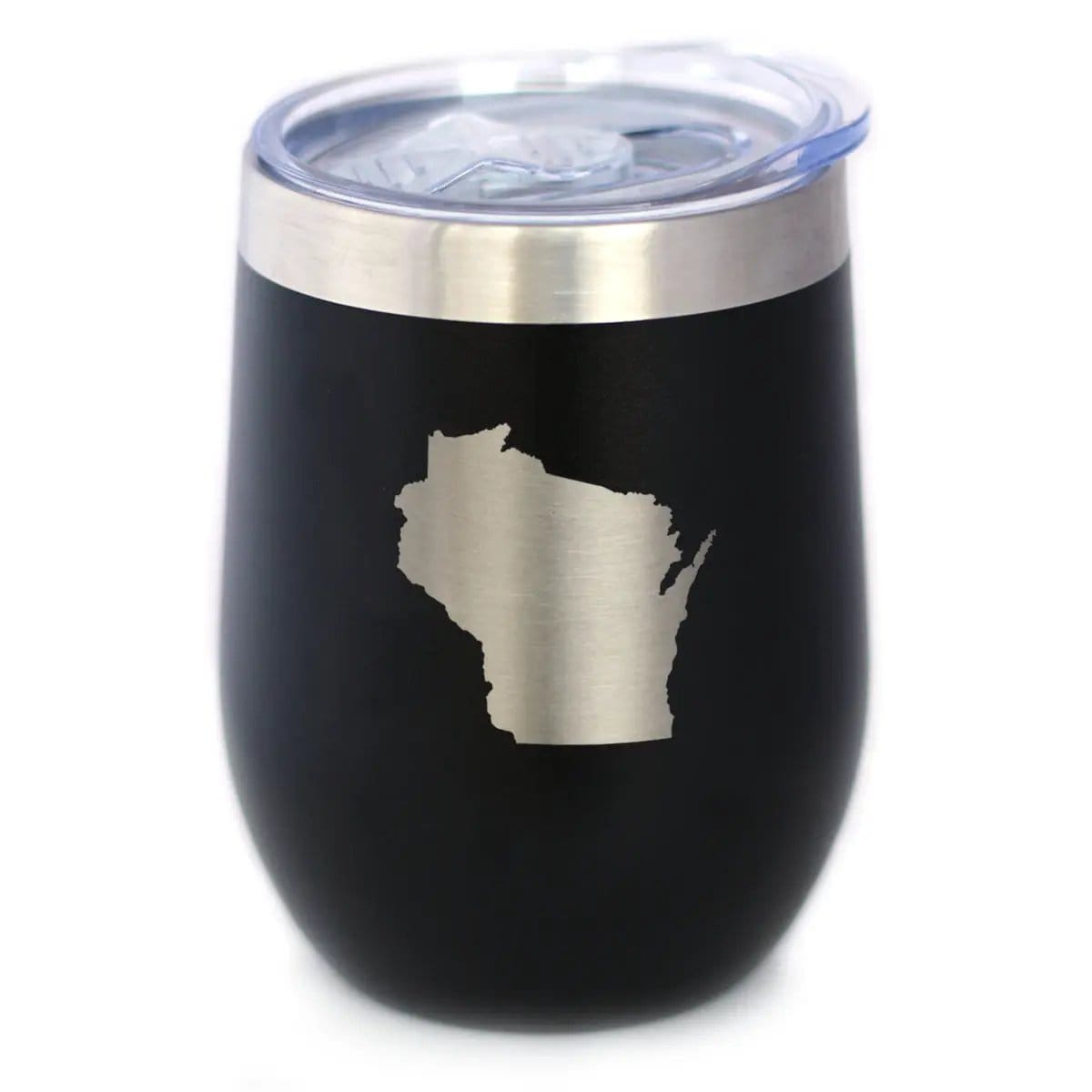 Insulated Stemless Wine Tumbler | 12 oz Stainless Steel | Sliding Lid | Wisconsin State Outline