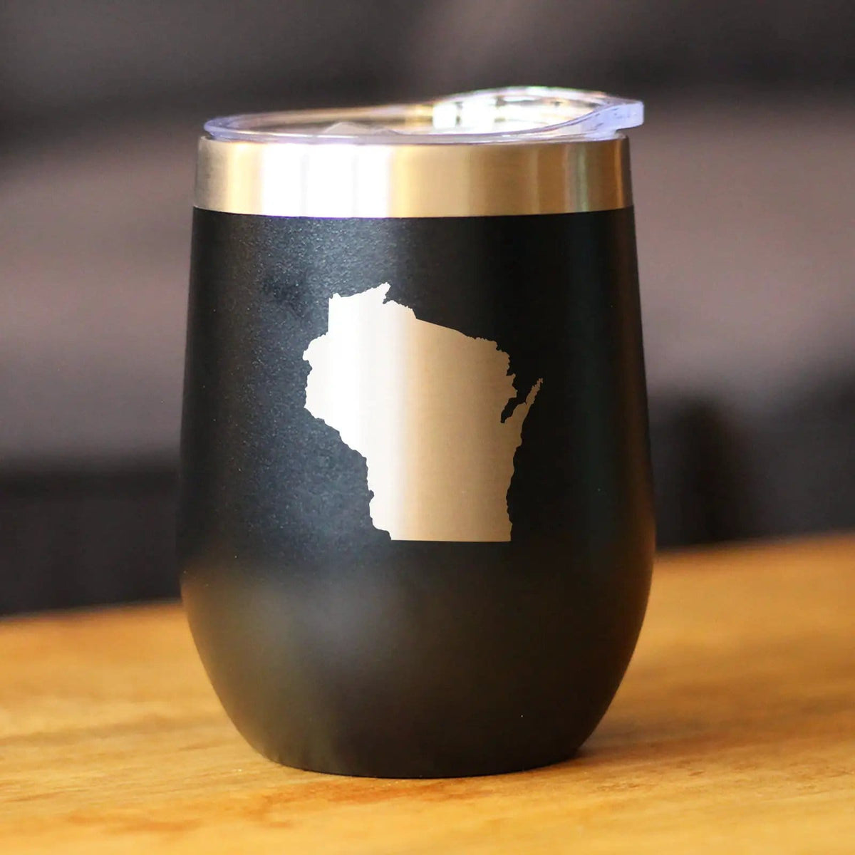Insulated Stemless Wine Tumbler | 12 oz Stainless Steel | Sliding Lid | Wisconsin State Outline