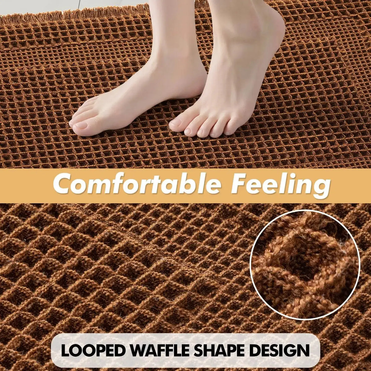 Set of 2 Waffle Bathroom Rugs, Boho Bath Rug Super Absorbent, Non Slip Washable Ultra Soft Rubber Backed Shower Bath Mat from PriceLows™