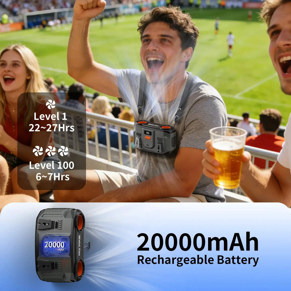 Koloobo 20000mAh Portable Waist Fan Rechargeable Personal Cooling Belt Clip Fan 100-Speed 20000RPM Dual Motors Outdoor Jobsite from PriceLows™