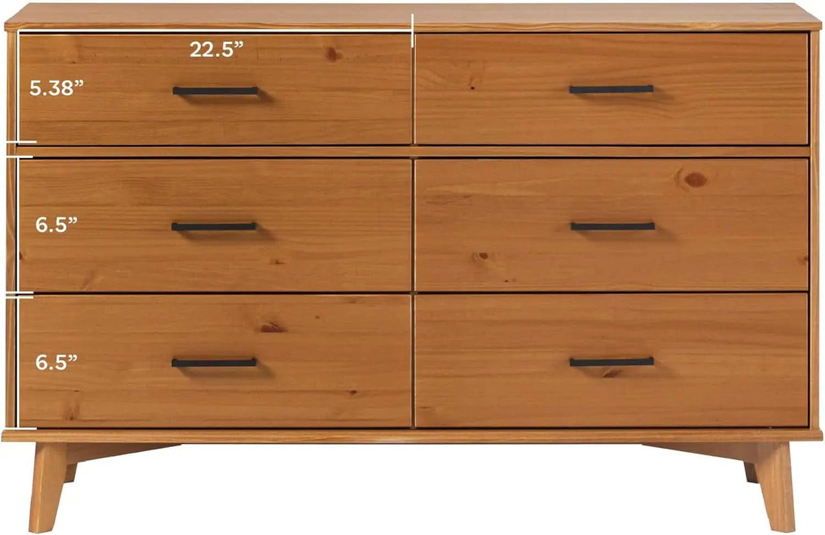 Walker Edision 6-Drawer Dresser In Solid Pine Wood With Metal Handles Caramel from PriceLows™
