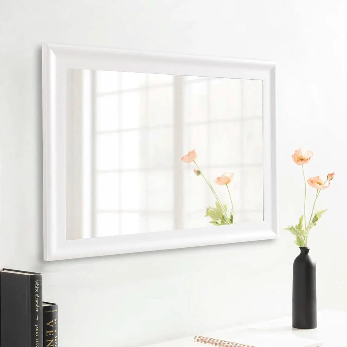 Wall Mirror | White Painted Wood Frame | 24 x 36 Inches | Rectangular Bathroom Mirror