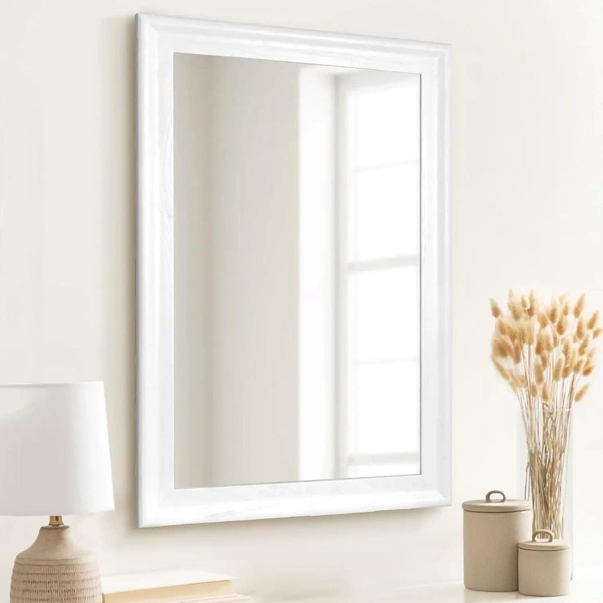 Wall Mirror | White Painted Wood Frame | 24 x 36 Inches | Rectangular Bathroom Mirror