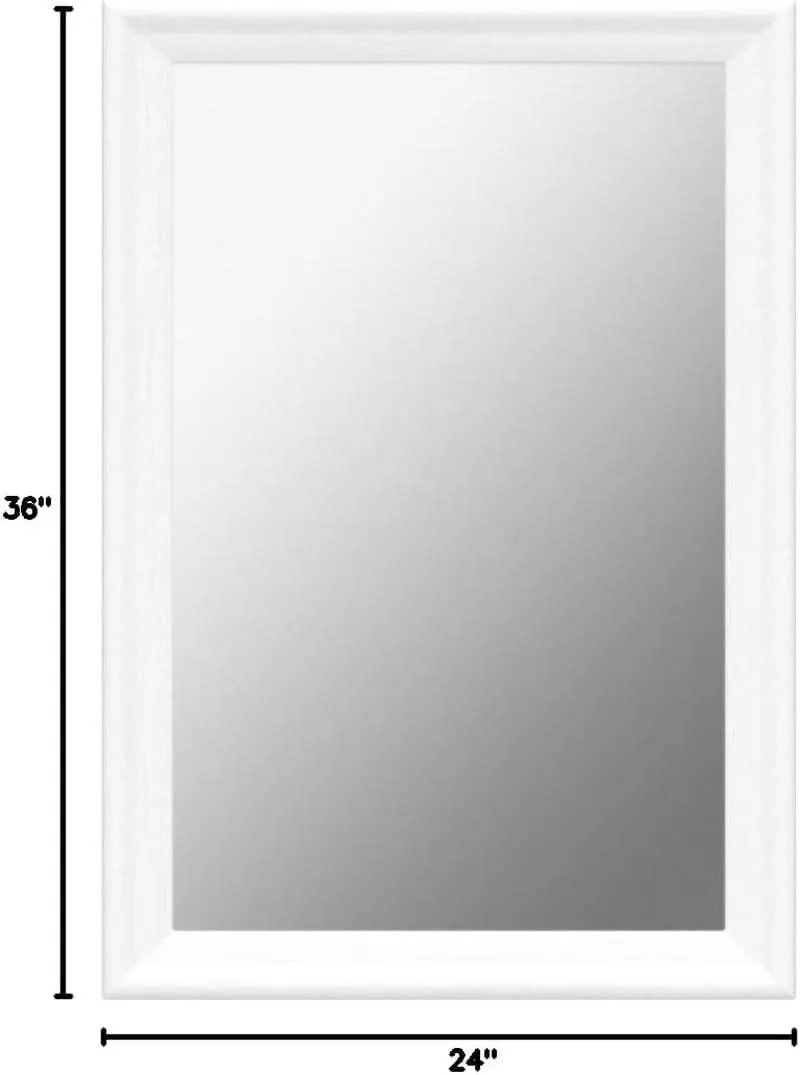 Wall Mirror | White Painted Wood Frame | 24 x 36 Inches | Rectangular Bathroom Mirror