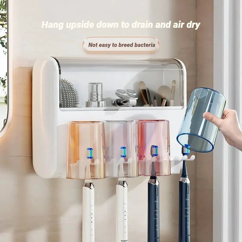 Wall Mounted Toothbrush Holder | No Drill 4 Cup Set | PriceLows™
