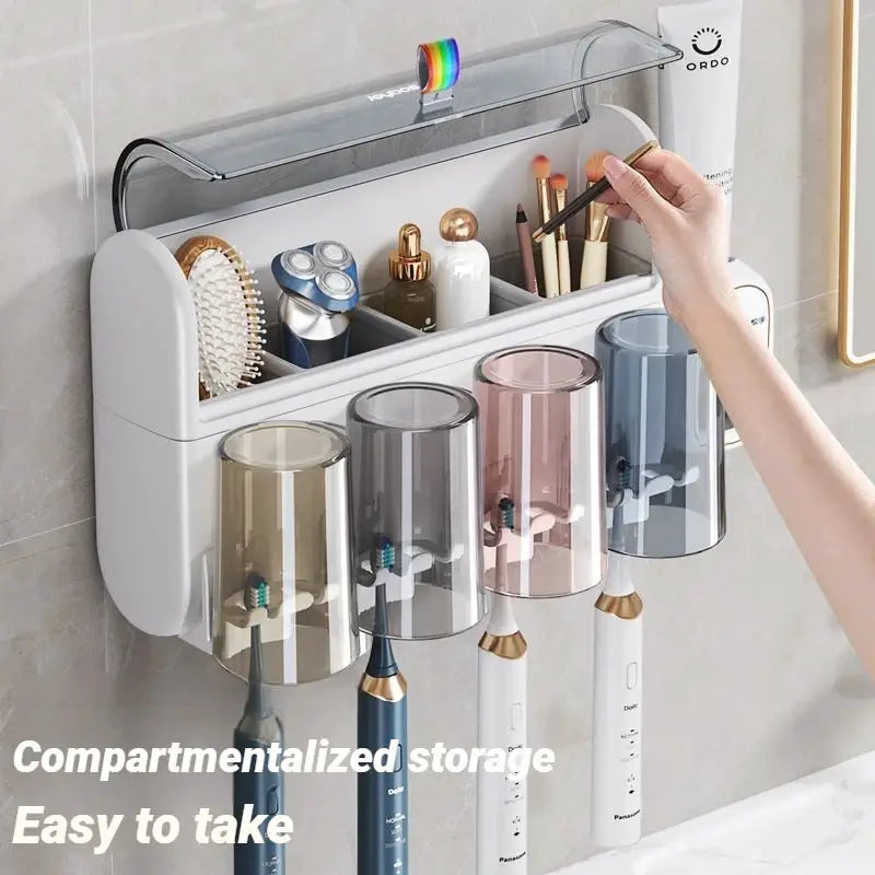 Wall Mounted Toothbrush Holder | No Drill 4 Cup Set | PriceLows™