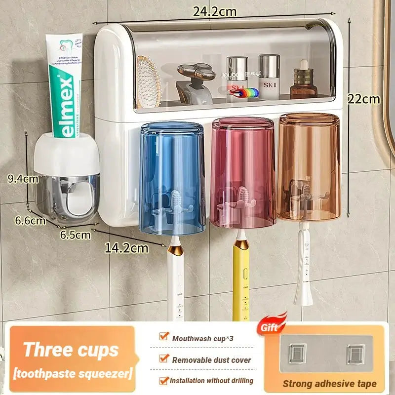 Wall Mounted Toothbrush Holder | No Drill 4 Cup Set | PriceLows™