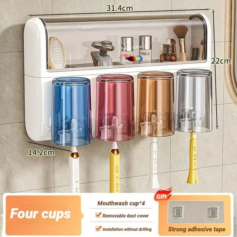 Wall Mounted Toothbrush Holder | No Drill 4 Cup Set | PriceLows™