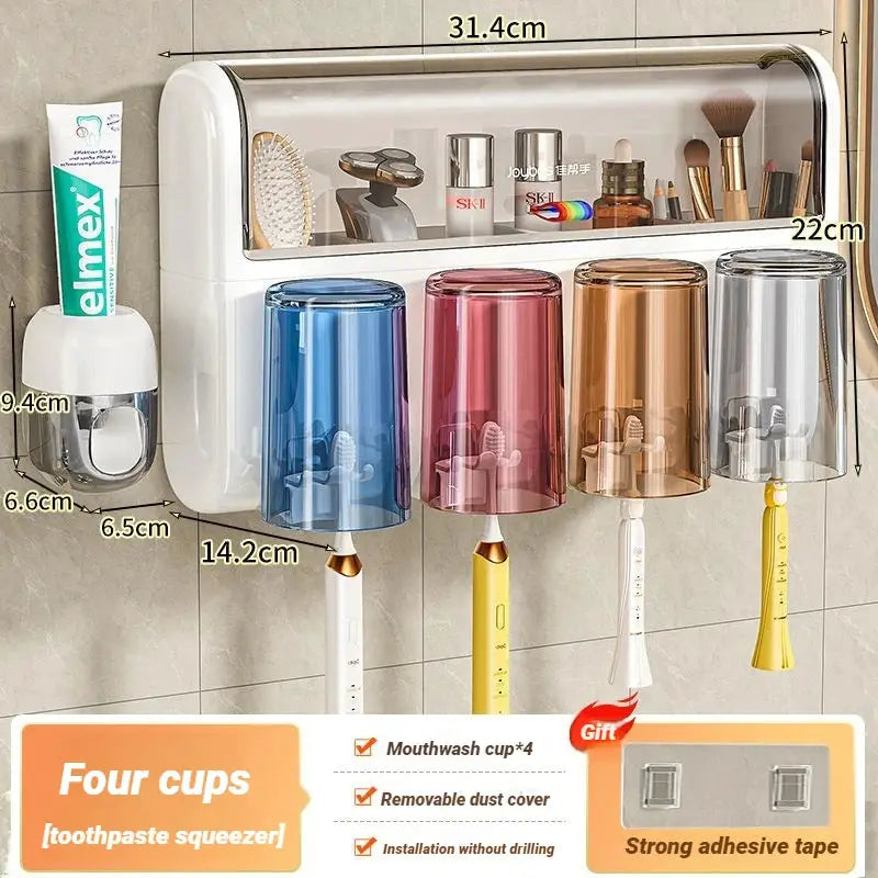 Wall Mounted Toothbrush Holder | No Drill 4 Cup Set | PriceLows™