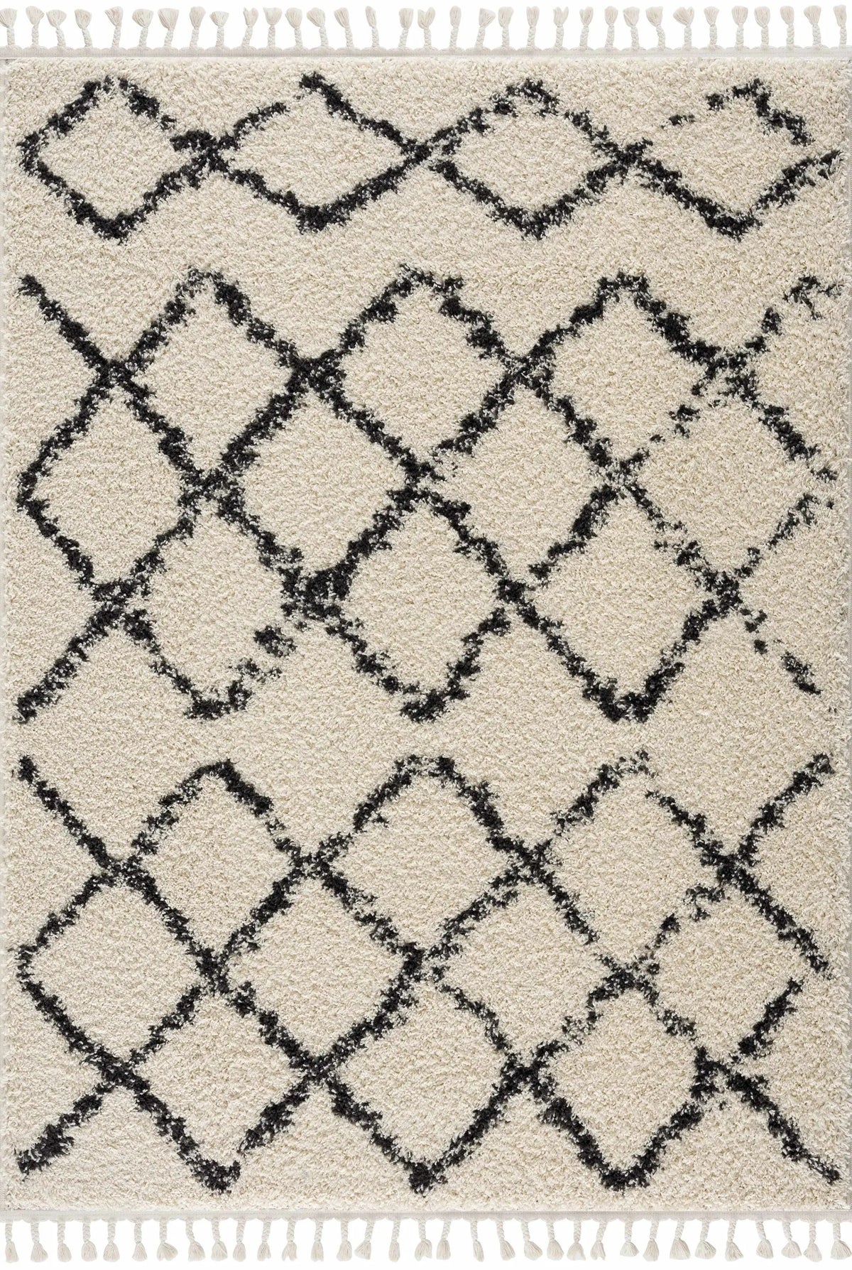 Wallagrass Beige/Black Trellis Tassel Shag from PriceLows™