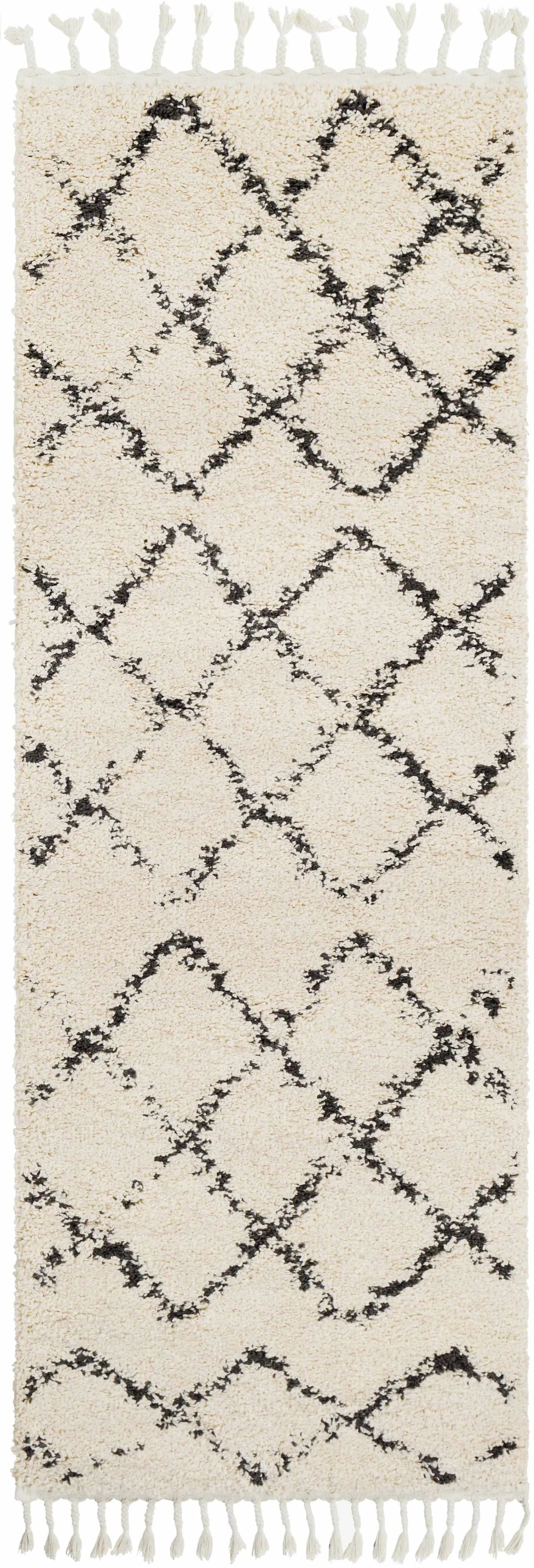 Wallagrass Beige/Black Trellis Tassel Shag from PriceLows™