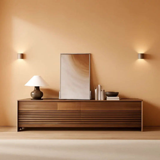 Walnut 78 Inch Mid Century Modern TV Stand With LED Storage from PriceLows™