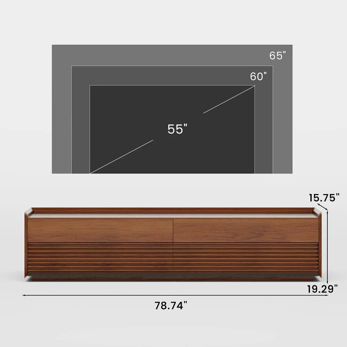 Walnut 78 Inch Mid Century Modern TV Stand With LED Storage from PriceLows™