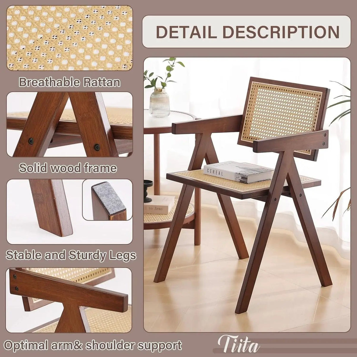 Walnut Rattan Dining Chairs Set Of 2 Ergonomic Back from PriceLows™