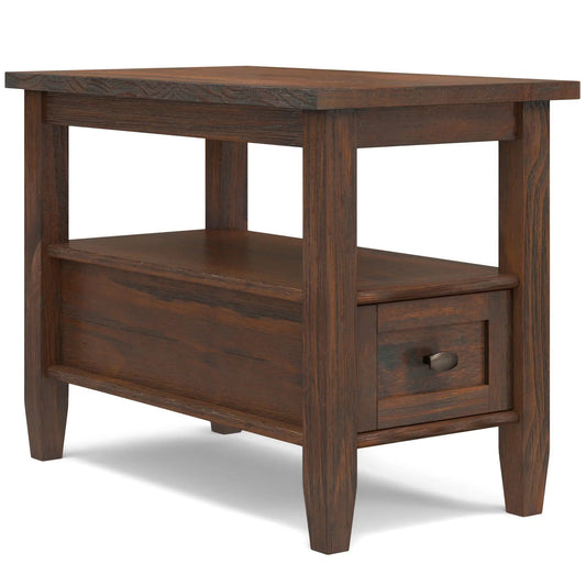 Warm Shaker Narrow Side Table | 14 x 24 x 20 in | Solid Wood | Distressed Charcoal Brown