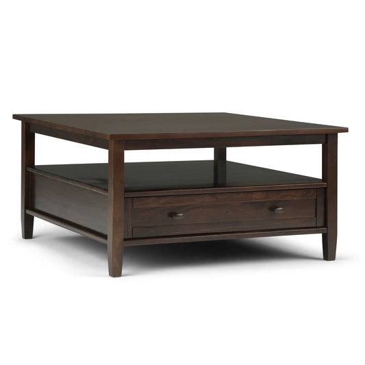 Warm Shaker Square Coffee Table | 36 x 36 x 18.5 in | Solid Wood & Metal | Tobacco Brown
