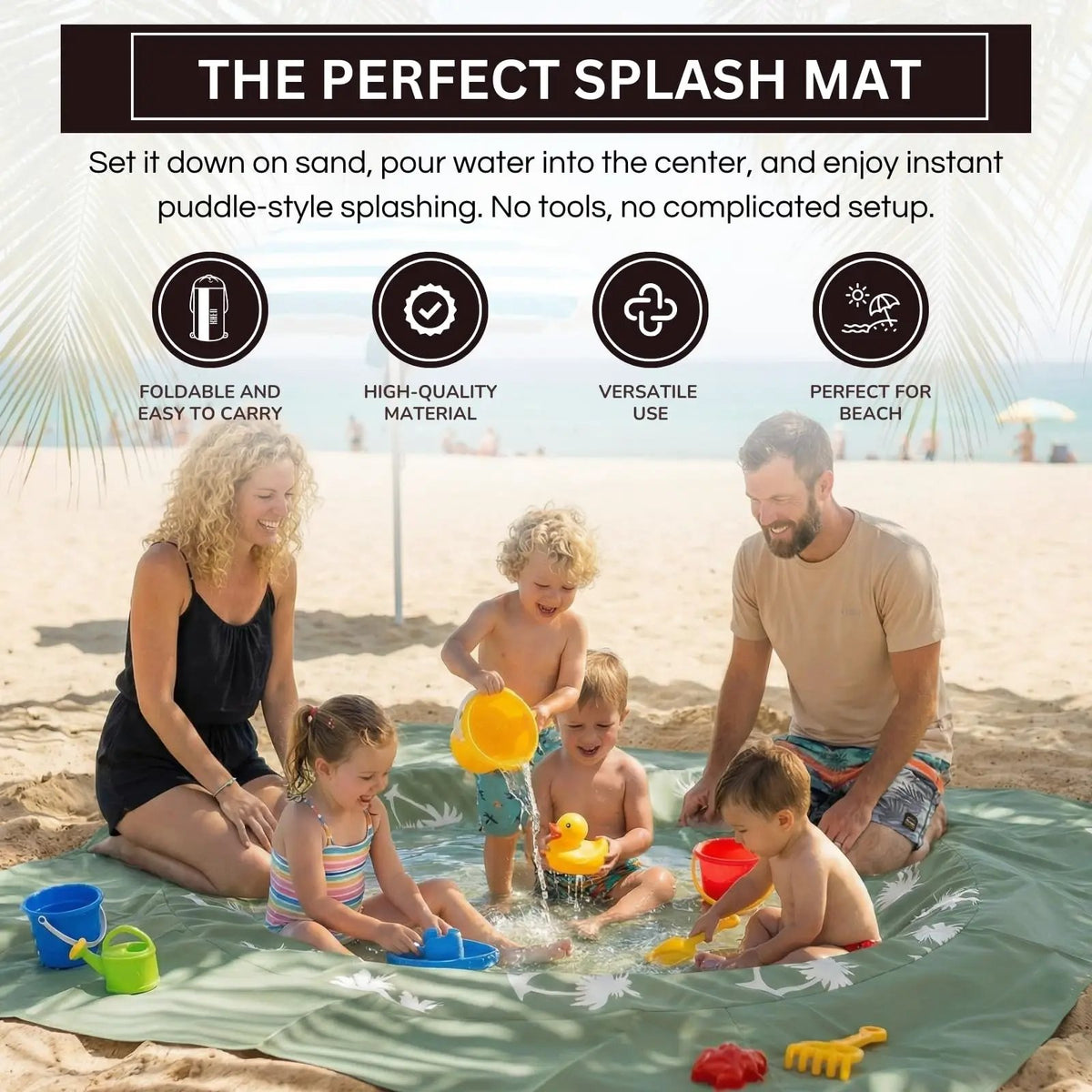 Baby Beach Splash Mat Green, 1 Piece, 78.74 x in Waterproof Polyester Portable Foldable from PriceLows™