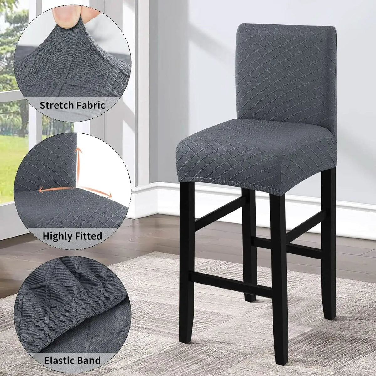 Waterproof Bar Stool Covers Grey Slipcovers 4 Pack Set from PriceLows™