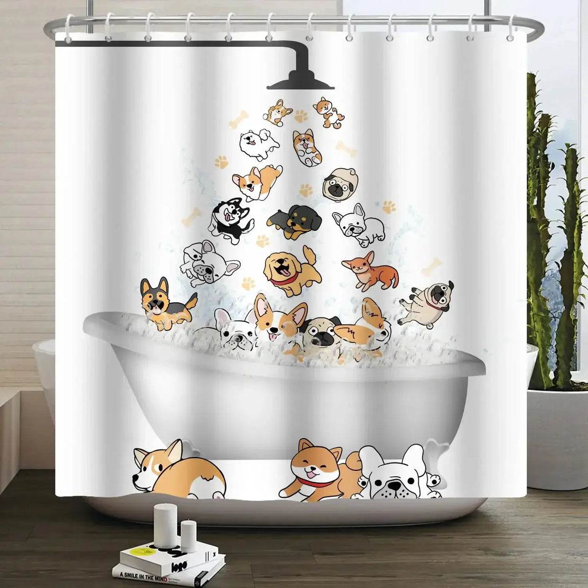 Cartoon Cat Shower Curtain Funny Animal Cute Cat Dog Kids Print Waterproof Bath Bathroom Shower Curtains Decoration with Hooks from PriceLows™