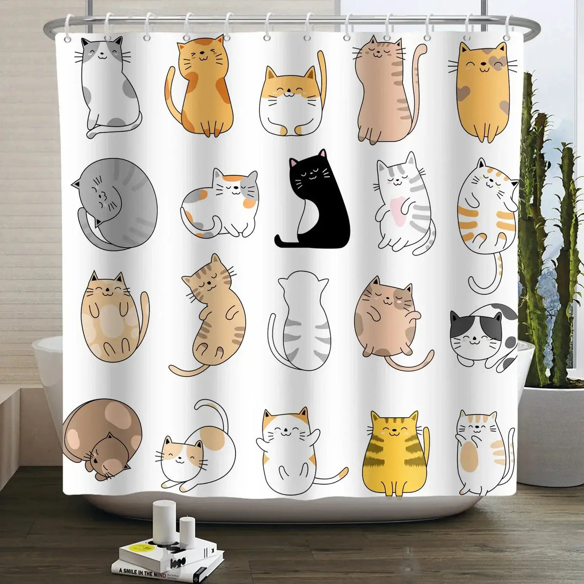 Cartoon Cat Shower Curtain Funny Animal Cute Cat Dog Kids Print Waterproof Bath Bathroom Shower Curtains Decoration with Hooks from PriceLows™