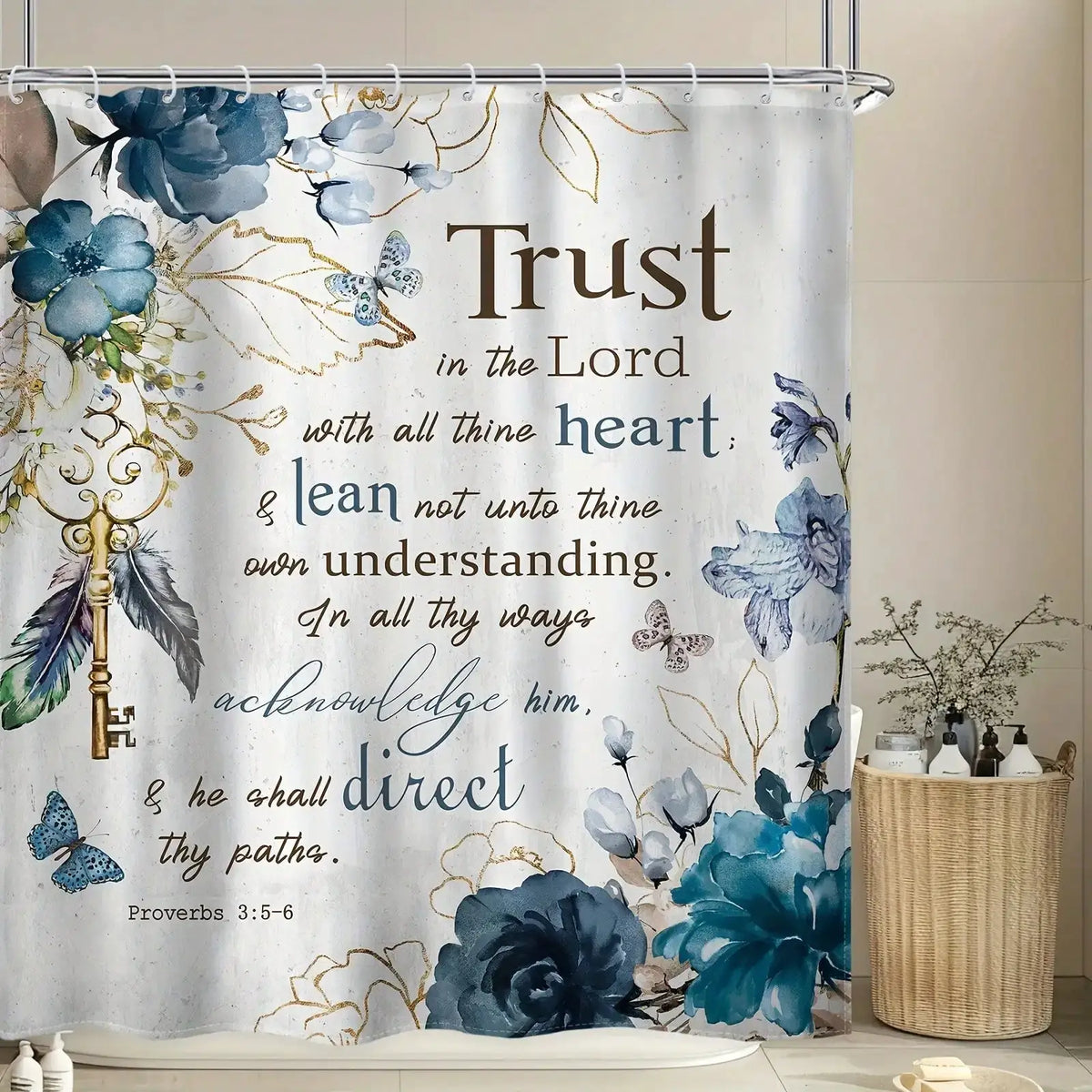 1/3/4pcs Malachite Flower Scripture Shower Room Set, Waterproof Shower Curtain With 12 Plastic Hooks, Bath Non-Slip Mat from PriceLows™