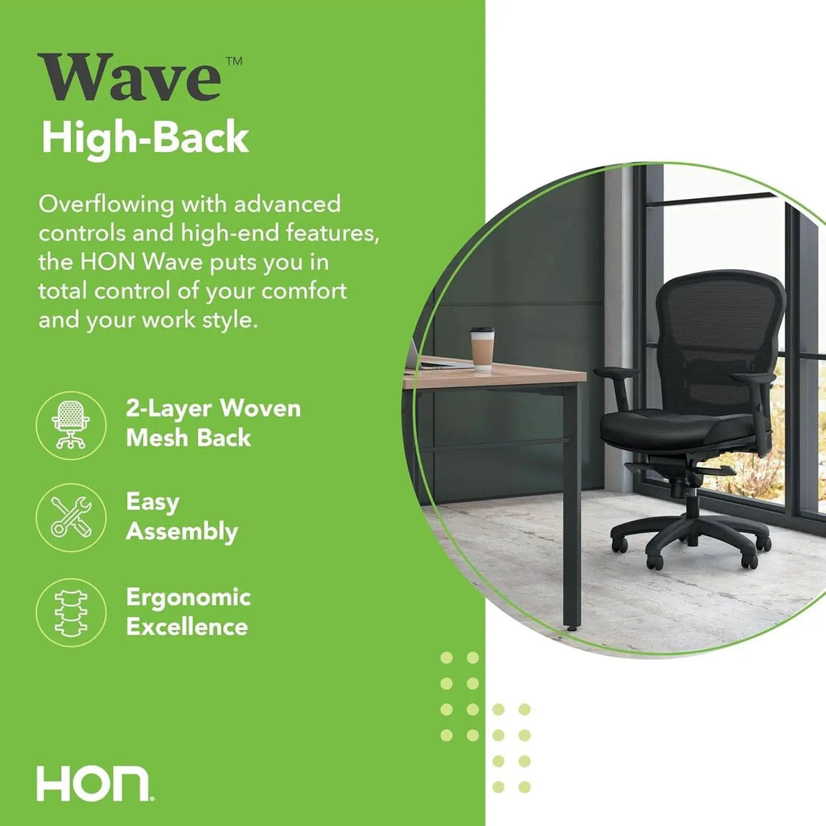 Wave High Back Ergonomic Office Chair Leather Seat from PriceLows™