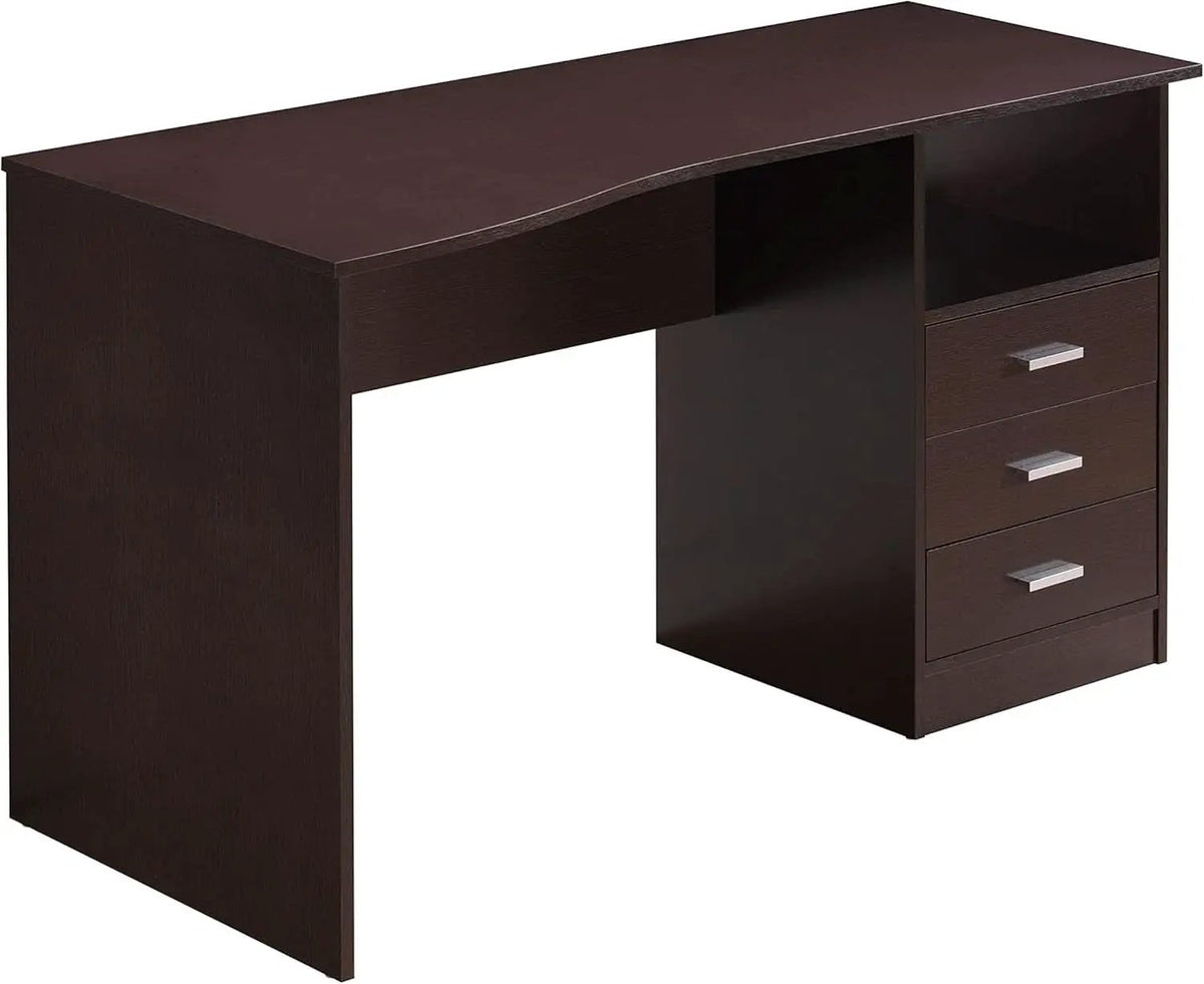 Wenge Computer Desk With 3 Drawers And Side Storage Shelf from PriceLows™