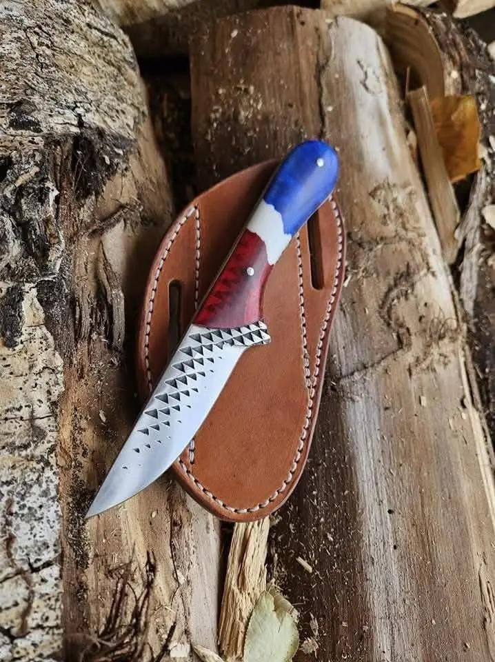Handcrafted Western Knife USA 8" Rasp Tool Blade with Epoxy Resin Handle & Leather | 8 Inch | Resin | cowboy Knife