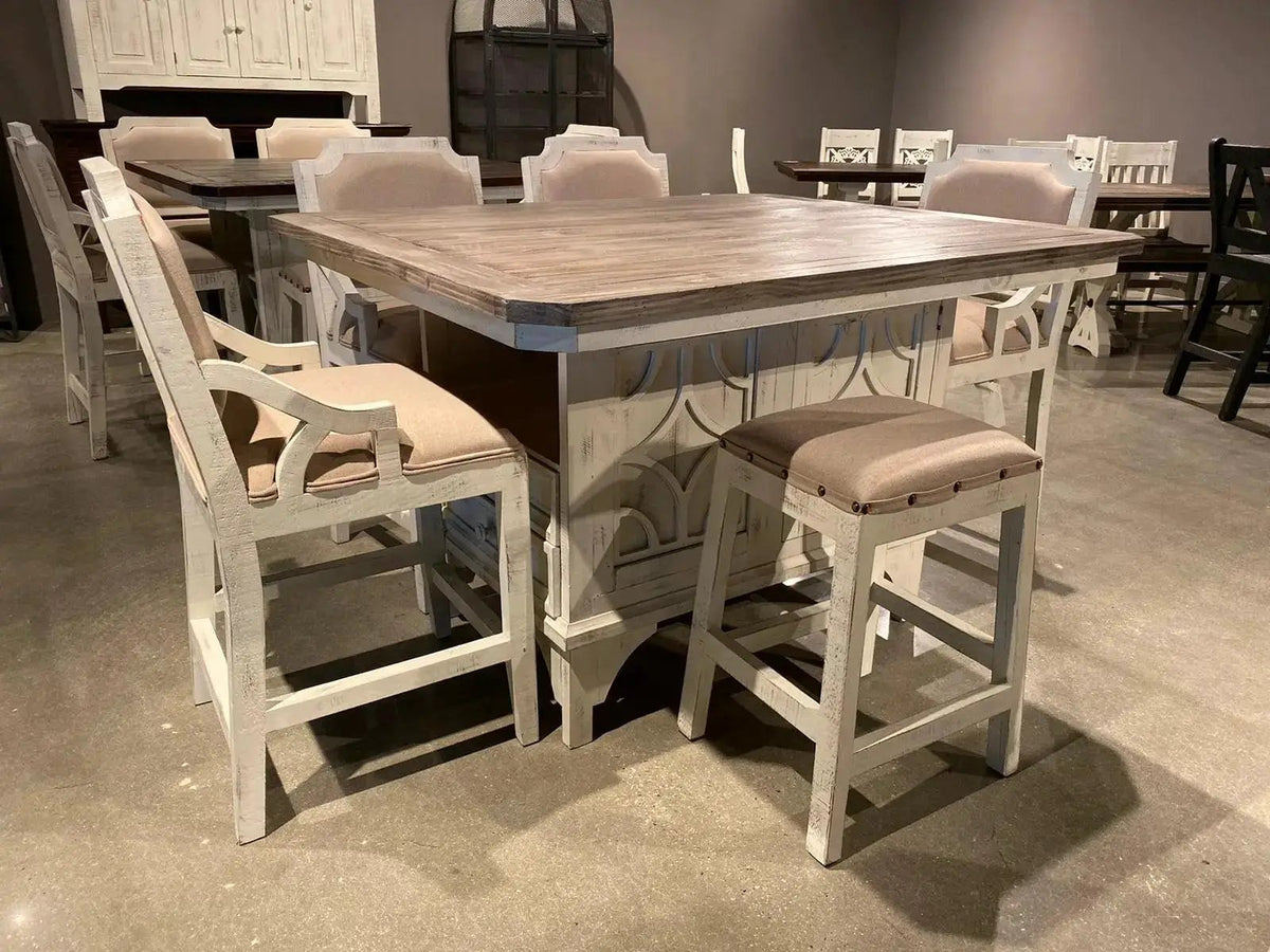 Westgate Solid Wood Pub Dining Set | Multiple Package Options | Gray Top And White Base | Pub Table