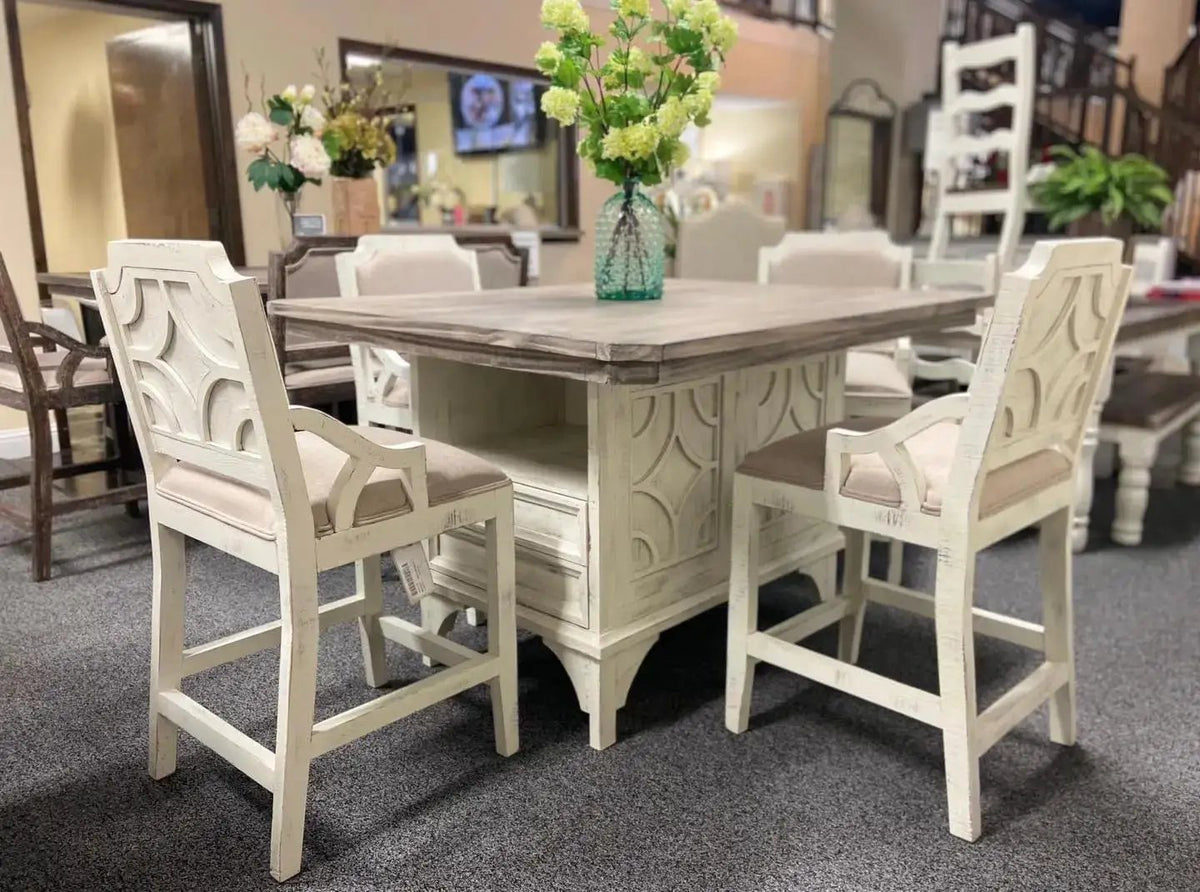 Westgate Solid Wood Pub Dining Set | Multiple Package Options | Gray Top And White Base | Pub Table