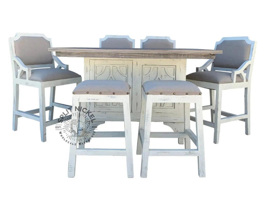 Westgate Solid Wood Pub Dining Set | Multiple Package Options | Gray Top And White Base | Pub Table