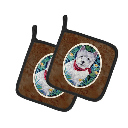 Pot Holder Set of 2 | Heat Resistant Quilted Hot Pads | 7.5 x 7.5 Inch | Westie (Style 16)