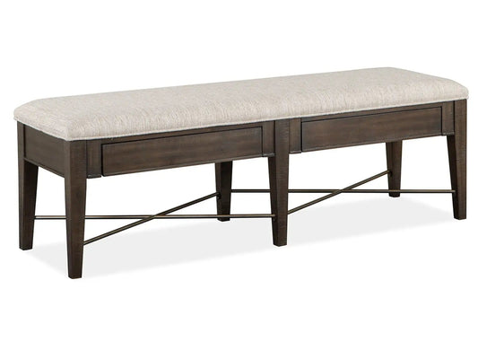 Westley Falls Bench With Upholstered Seat | 17 x 58 x 19 in | Metal & Veneer | Graphite