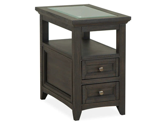 Westley Falls Chairside End Table | 24 x 15 x 24 in | Glass & Veneer | Graphite