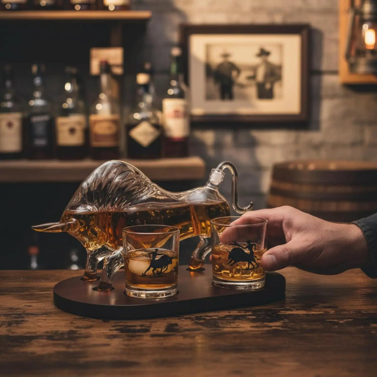 Western Cowboy & El Matador Bull Whiskey Decanter Set from PriceLows™