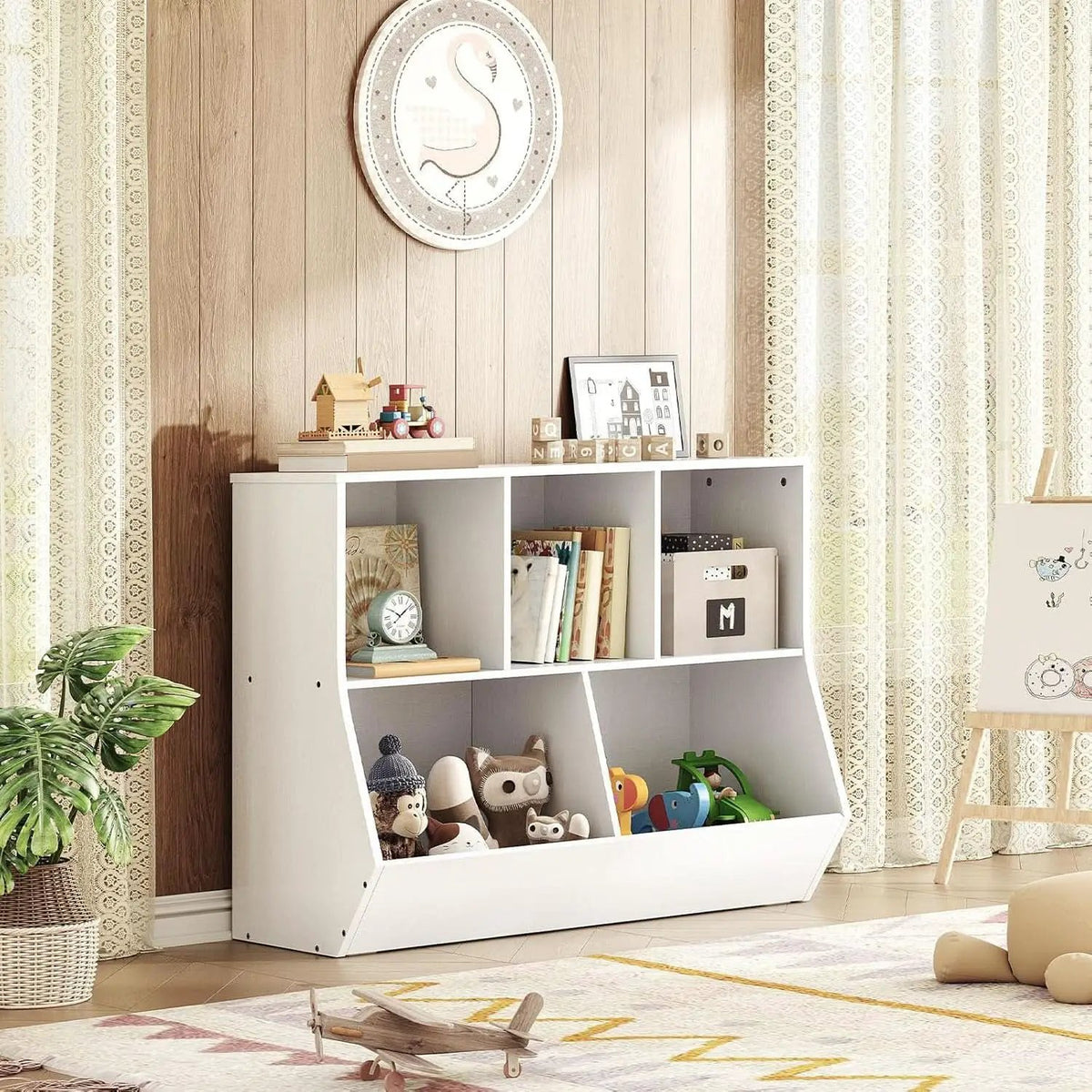 White 35.4 Inch Kids Bookshelf With Open Compartments from PriceLows™