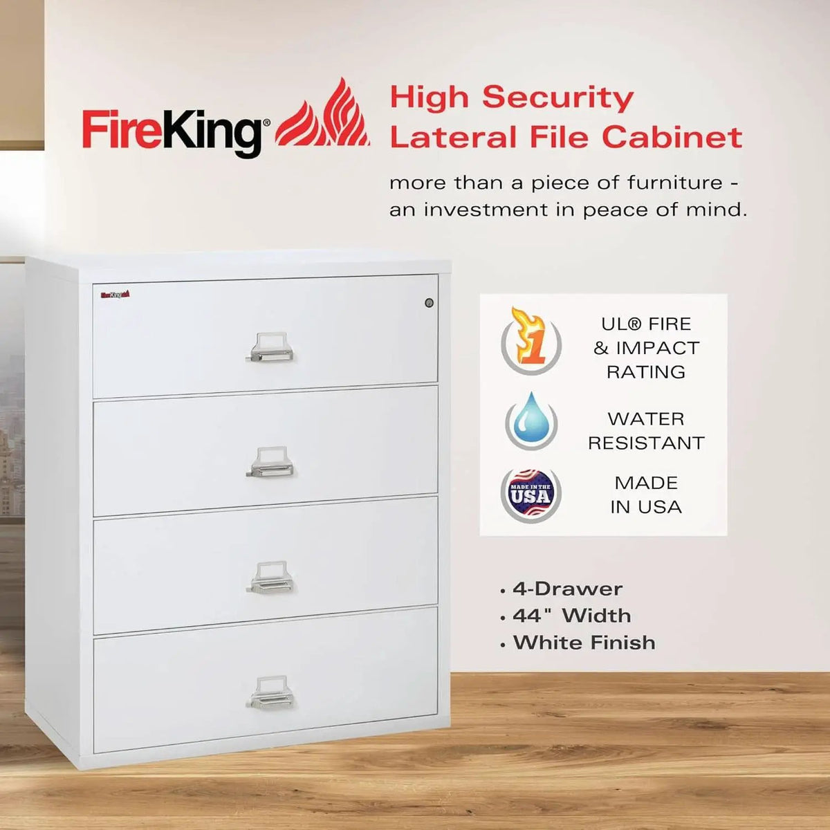 White 4 Drawer Fire Safe Lateral File Cabinet 1 Hour from PriceLows™