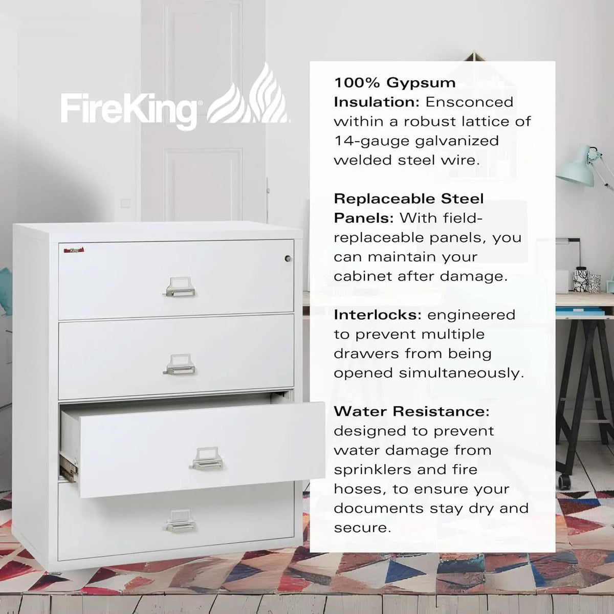 White 4 Drawer Fire Safe Lateral File Cabinet 1 Hour from PriceLows™
