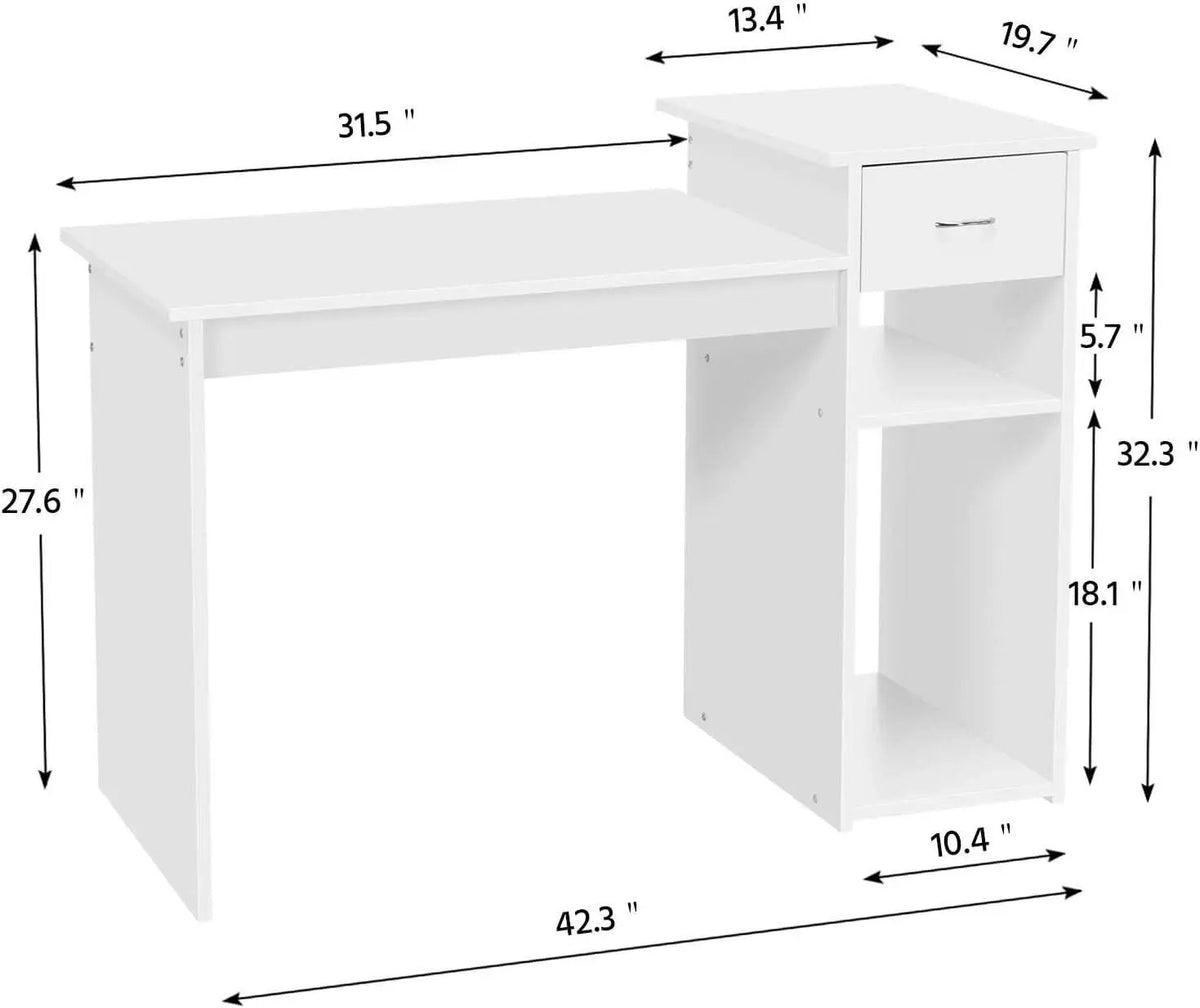 White 44 Inch Desk And Black Mesh Chair Set With Adjustable from PriceLows™